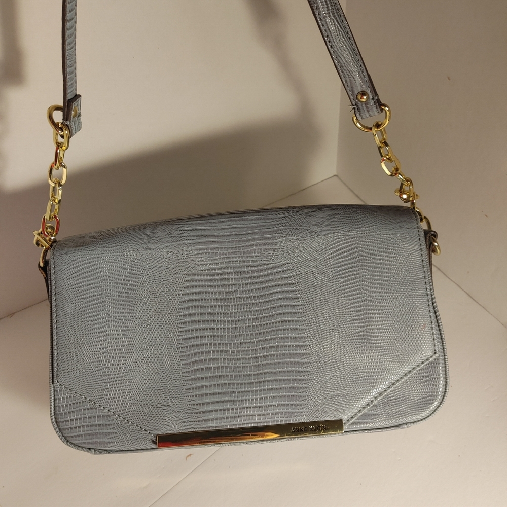 Anne Klein Leo Lizard Blue Shoulder bag Purse Gold Chain Hardware
